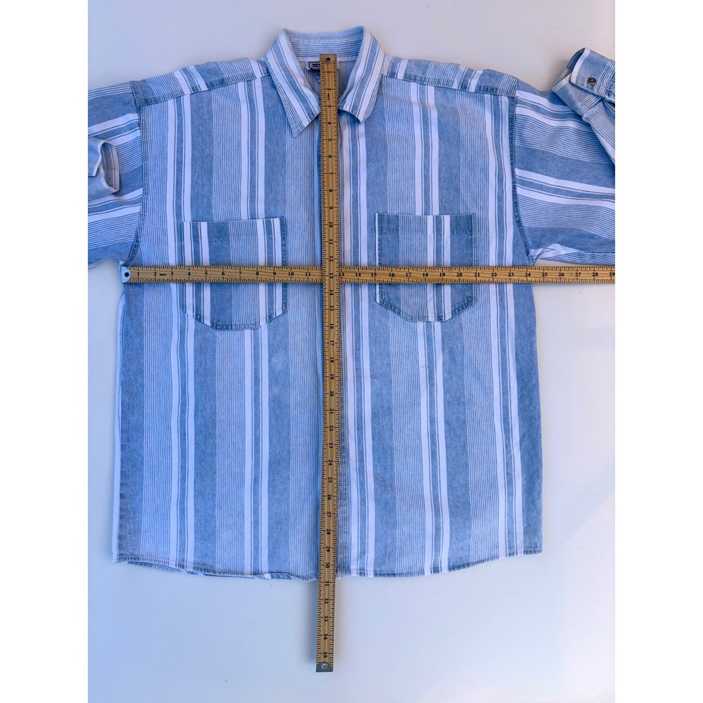 Vintage Exit Button Down Mens XL Blue Striped Denim Shirt Long Sleeve Western - Picture 8 of 9